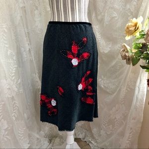 FREE PEOPLE Herringbone Bird Appliqué Midi Skirt